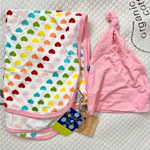 Kickee Pants Rainbow Hearts Swaddle Blanket and Knot Hat Set